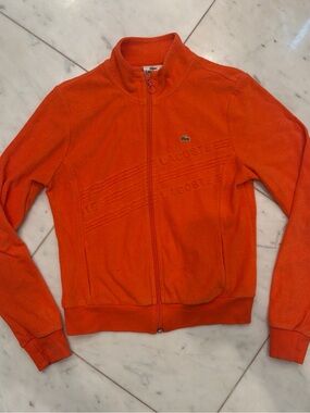 Lacoste women’s Terry Jacquard Orange Zip-Up Track Jacket Size 40